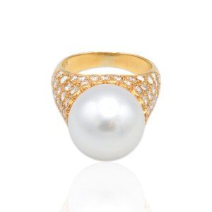 18K Yellow Gold 13.5mm South Sea Pearl  Diamond  Ring